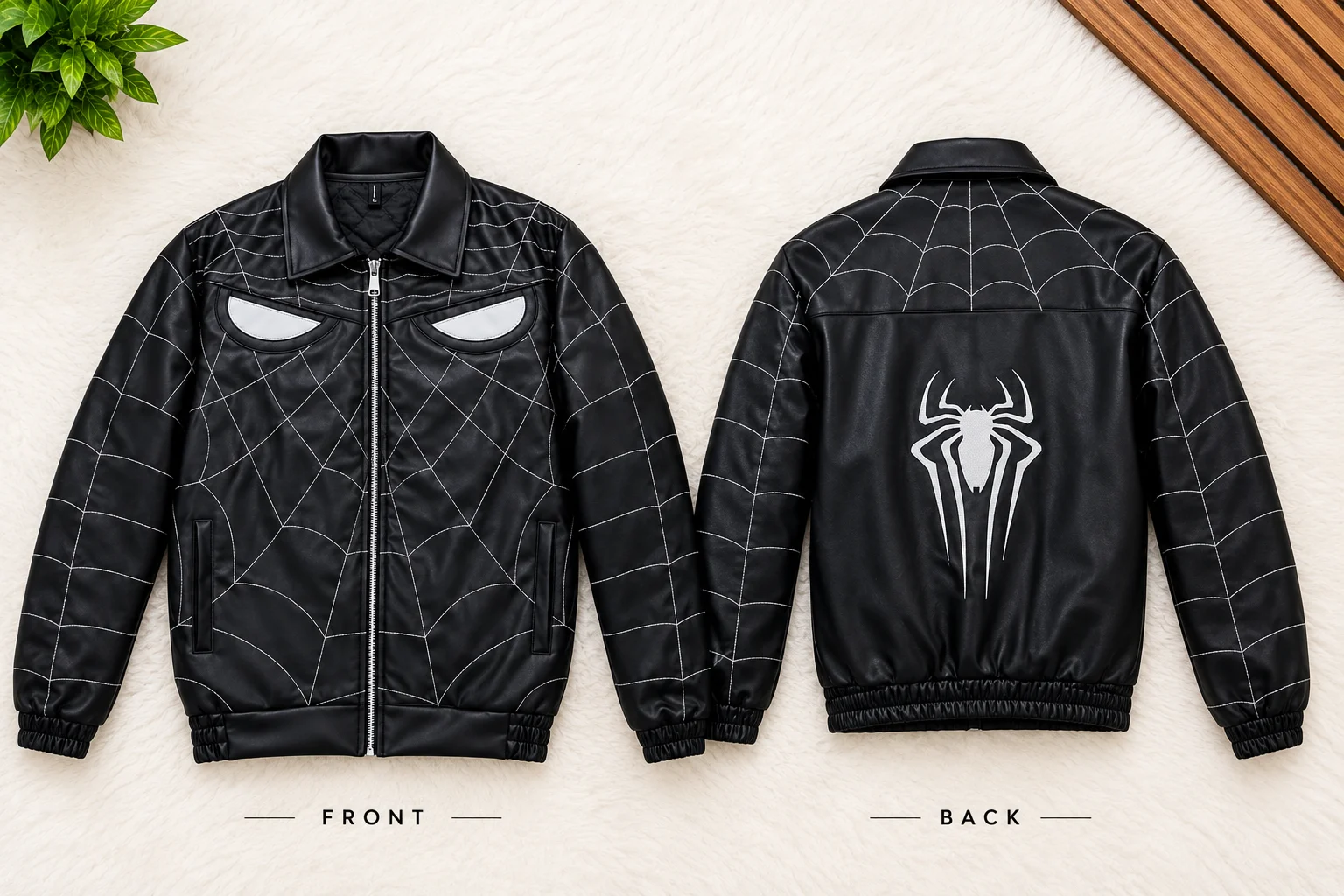 Black Spider Web Leather Jacket 🕷️ wholesale product on DirectStock Pakistan